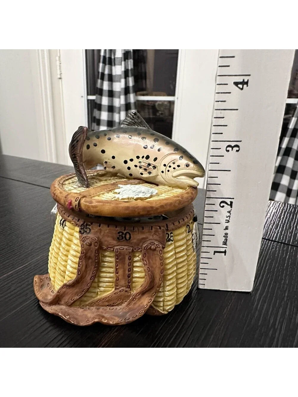 Big Sky Carvers Fishing Creel Basket Trout Kitchen Timer Cabin Lodge Decor EUC